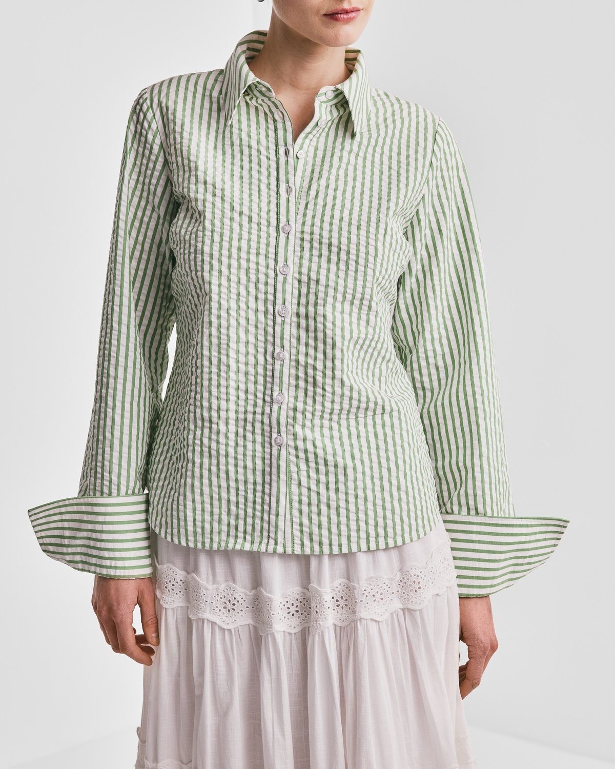 Seersucker Shirt, Green Stripe. Image #1