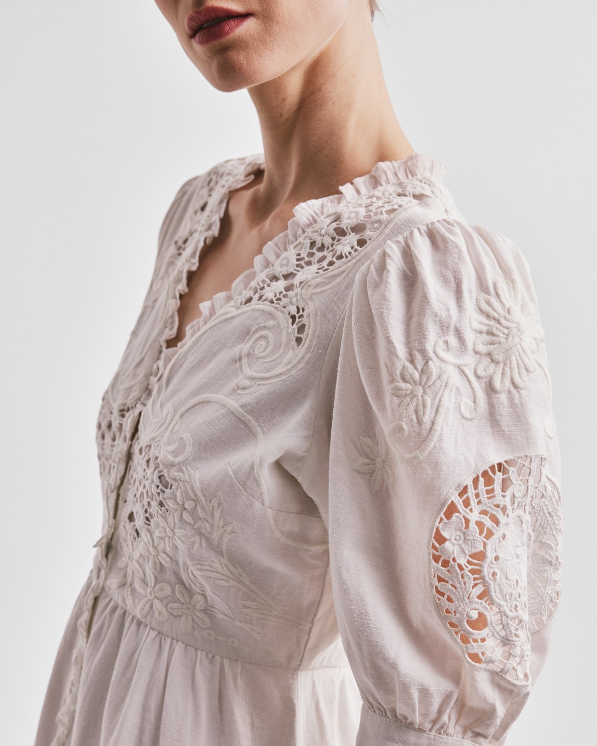 Linen Button-Down Dress, Off White. Image #5