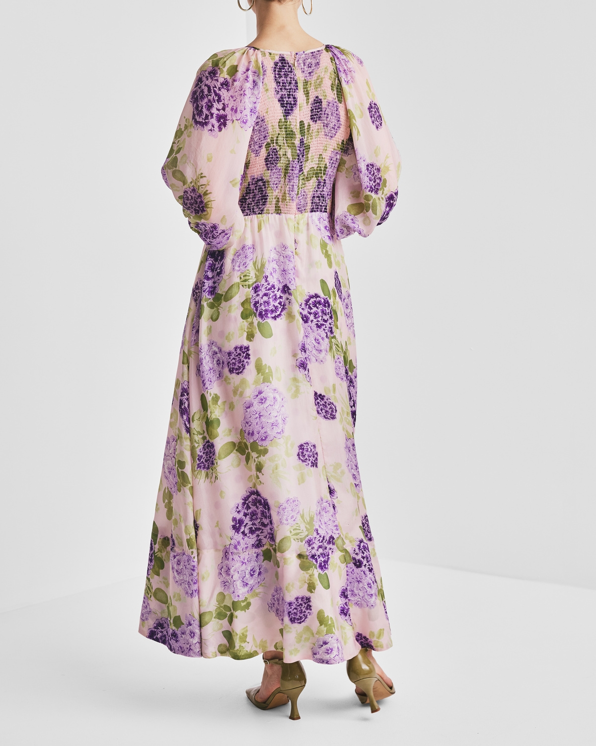 Cupro Rouching Dress, Purple Flowerfield. Image #4