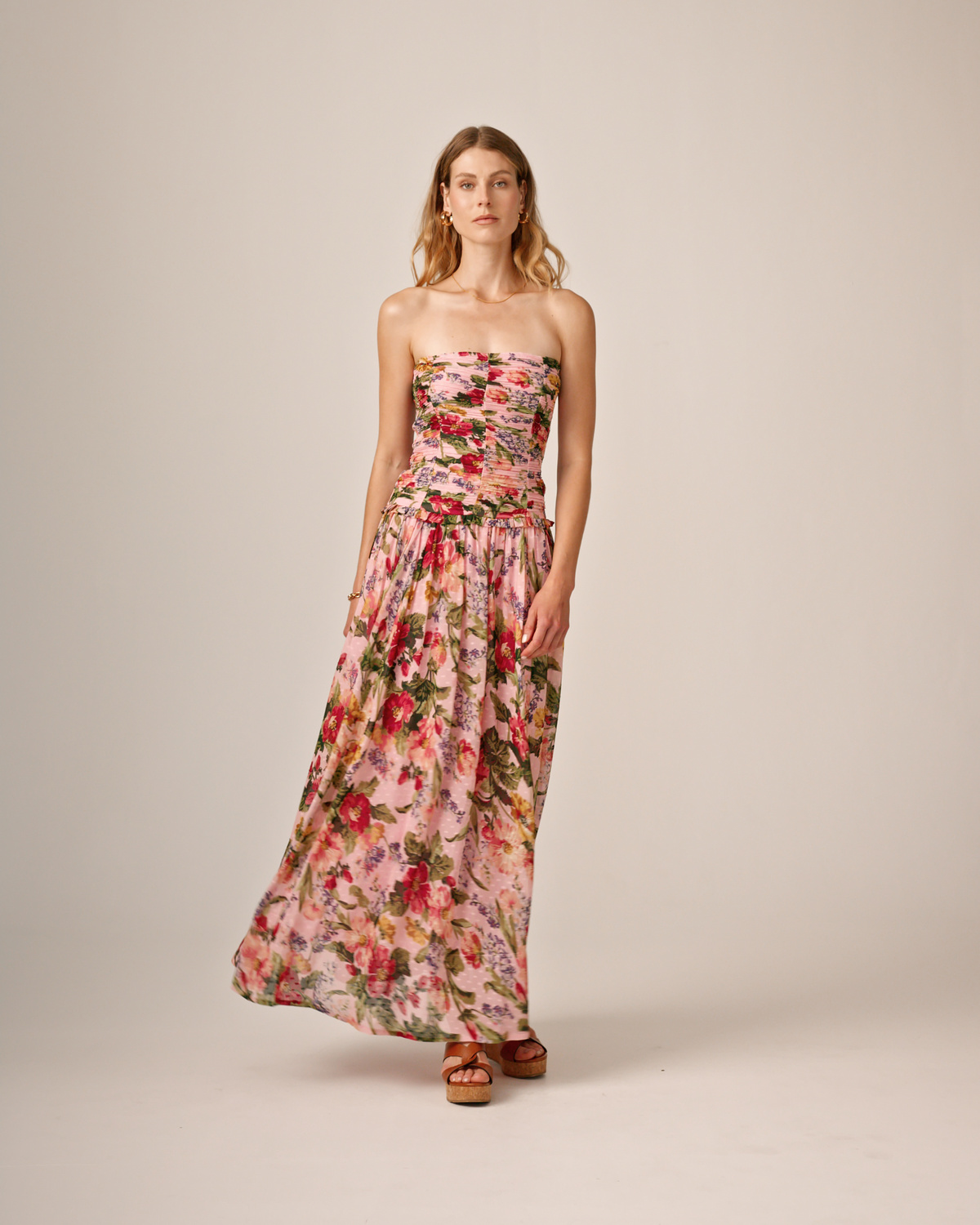 Dotted Georgette Sleeveless Dress, Pink Blossom. Image #3