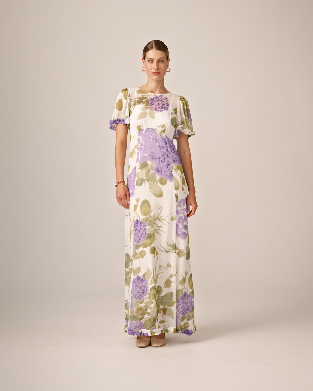 Dotted Georgette Maxi Dress, Purple Flowerfield. Image #4
