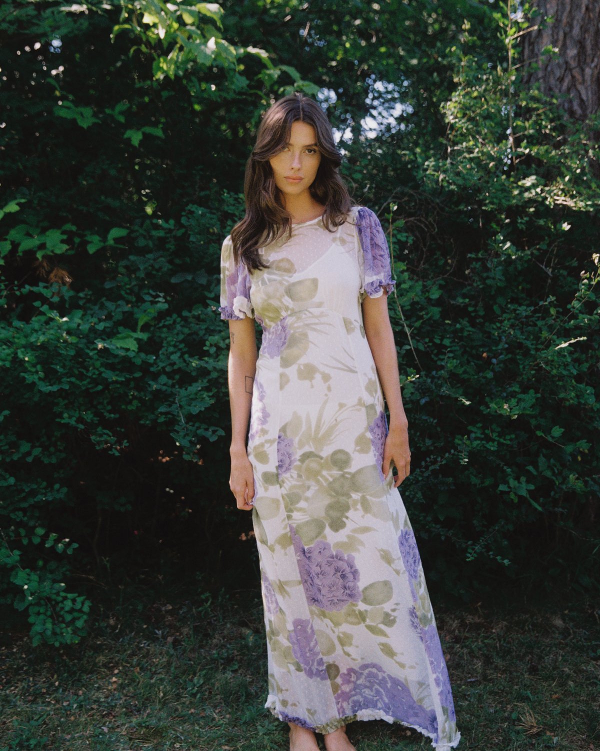 Dotted Georgette Maxi Dress, Purple Flowerfield. Image #1