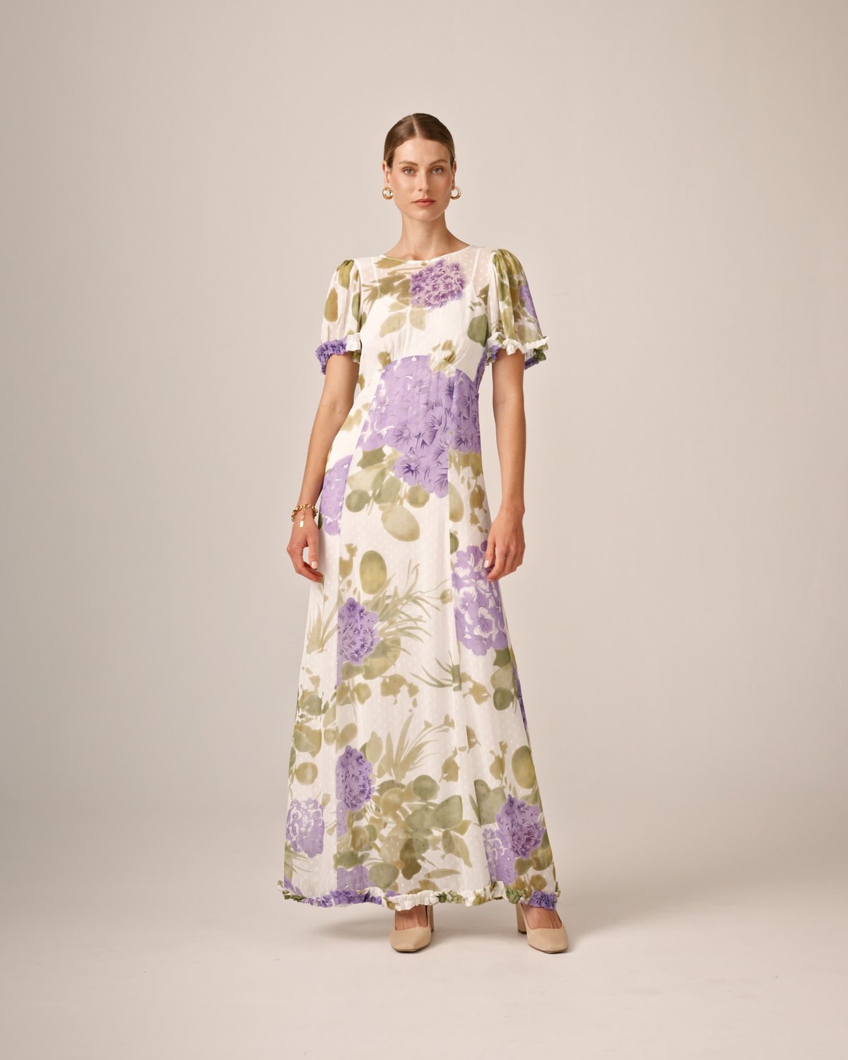 Dotted Georgette Maxi Dress, Purple Flowerfield. Image #3