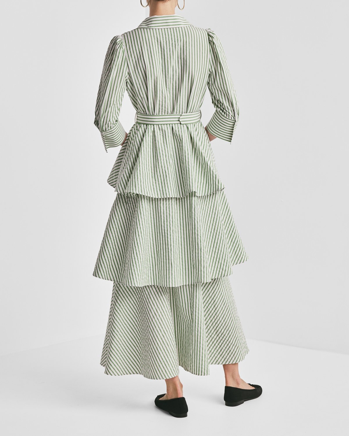 Seersucker Shirt Dress, Green Stripe. Image #3