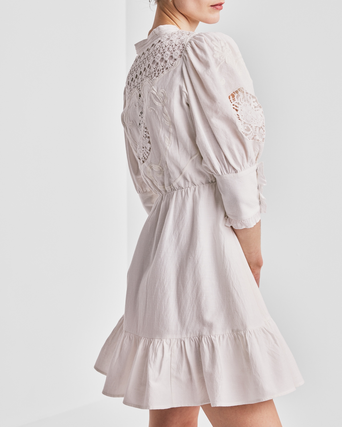 Linen Mini Dress, Off White. Image #4
