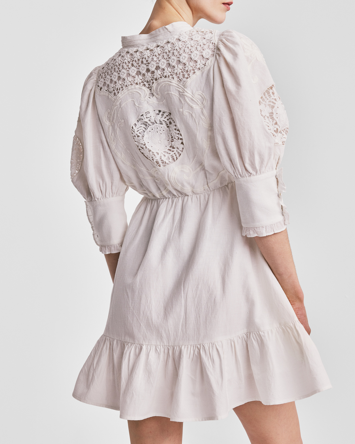 Linen Mini Dress, Off White. Image #5