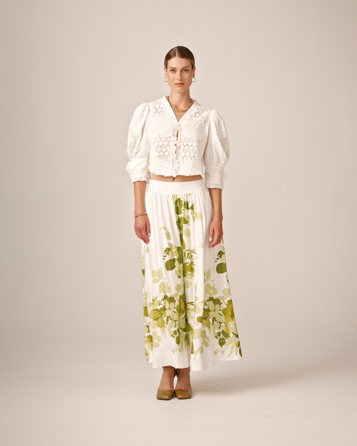 Viscose Midi Skirt, Green Field. Image #3