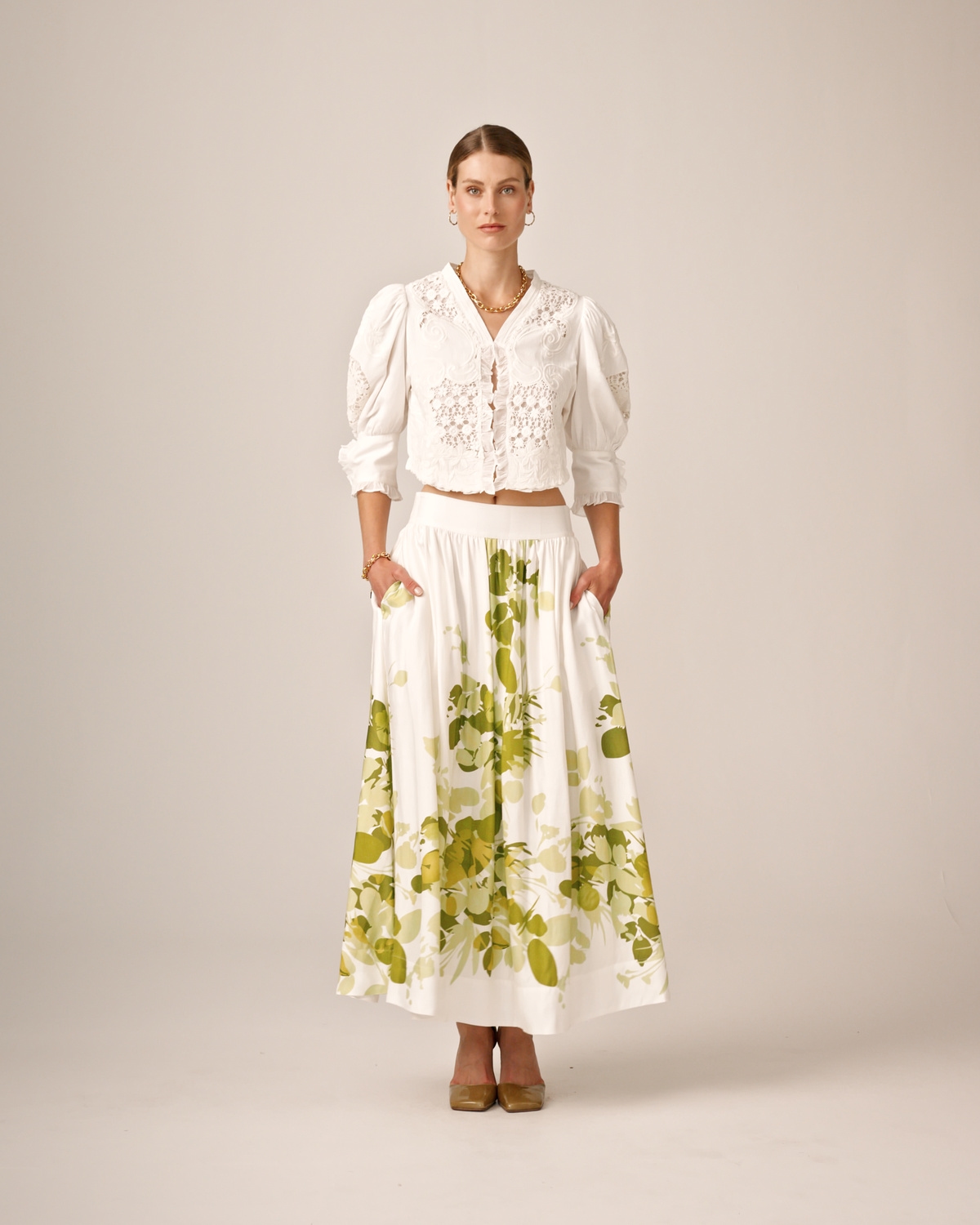 Viscose Midi Skirt, Green Field. Image #5