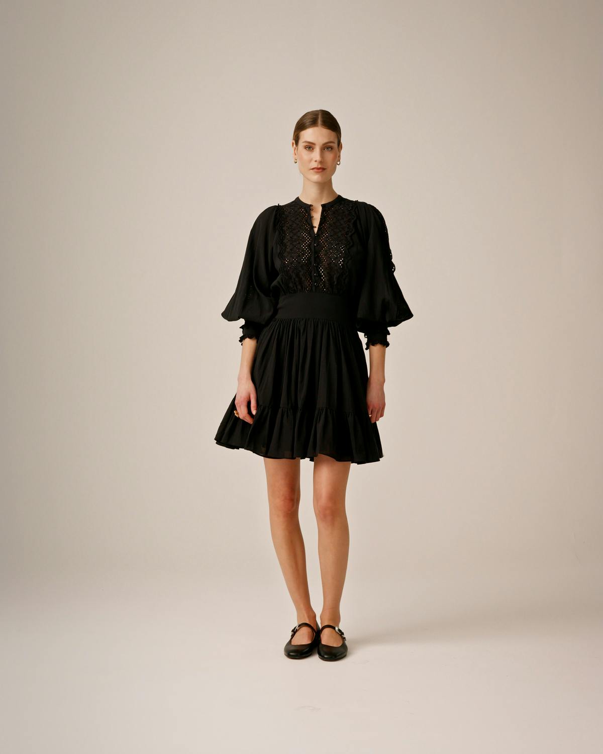 Cotton Slub Mini Dress, Black. Image #1