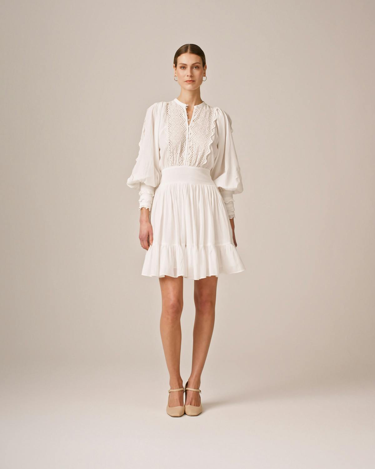 Cotton Slub Mini Dress, Perfect White. Image #1