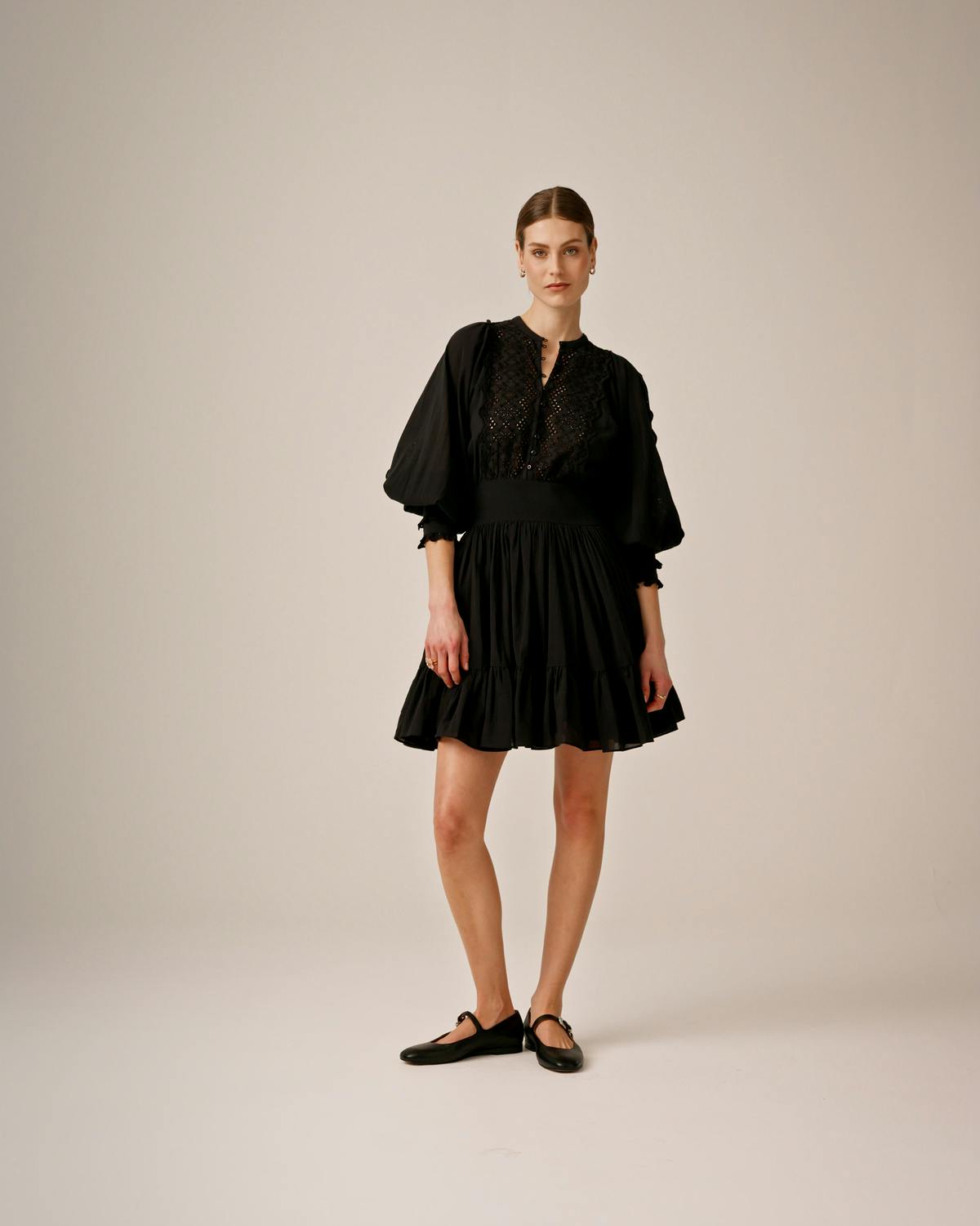 Cotton Slub Mini Dress, Black. Image #5