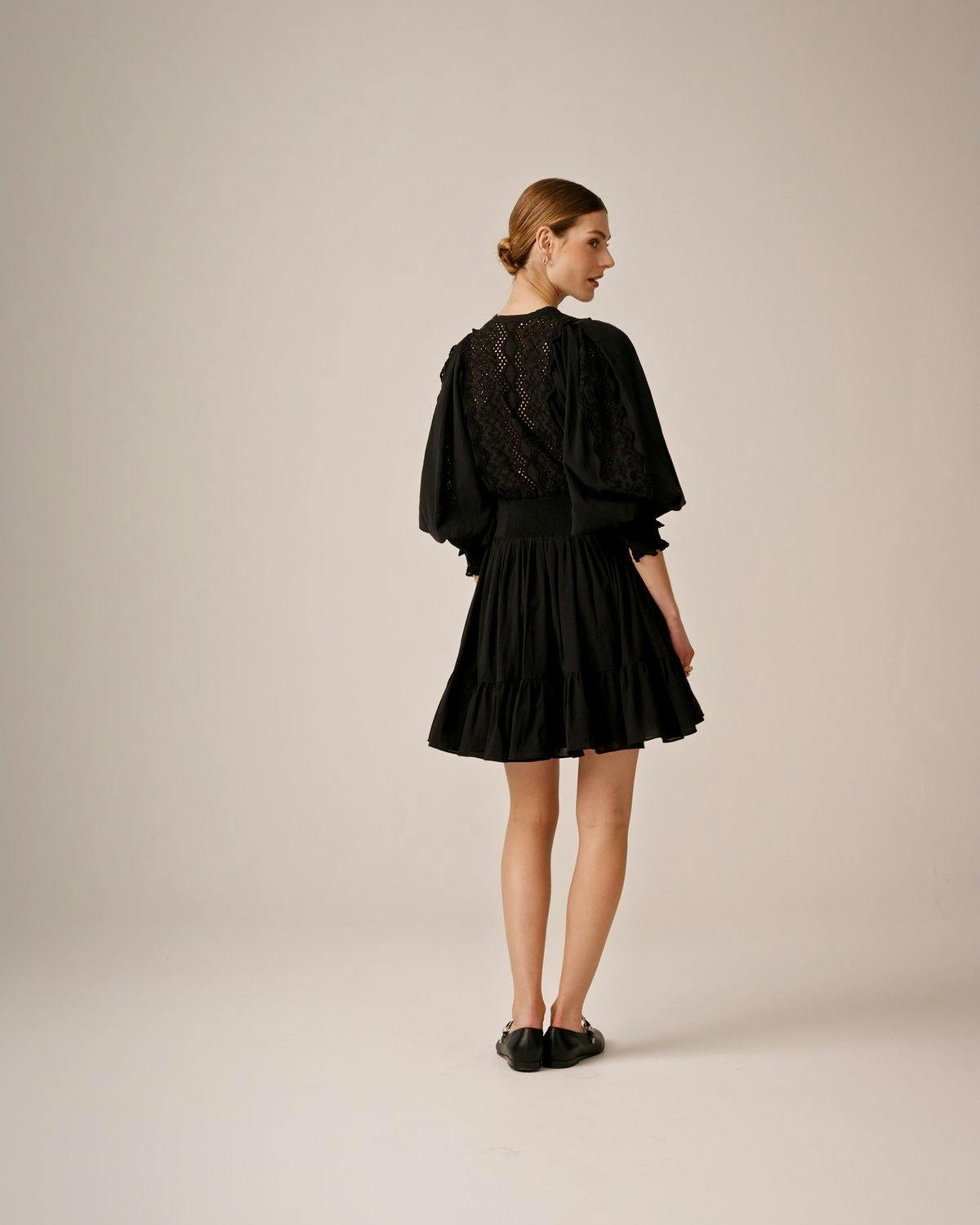 Cotton Slub Mini Dress, Black. Image #3