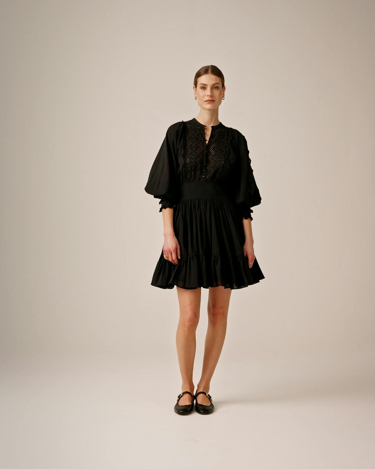 Cotton Slub Mini Dress, Black. Image #2