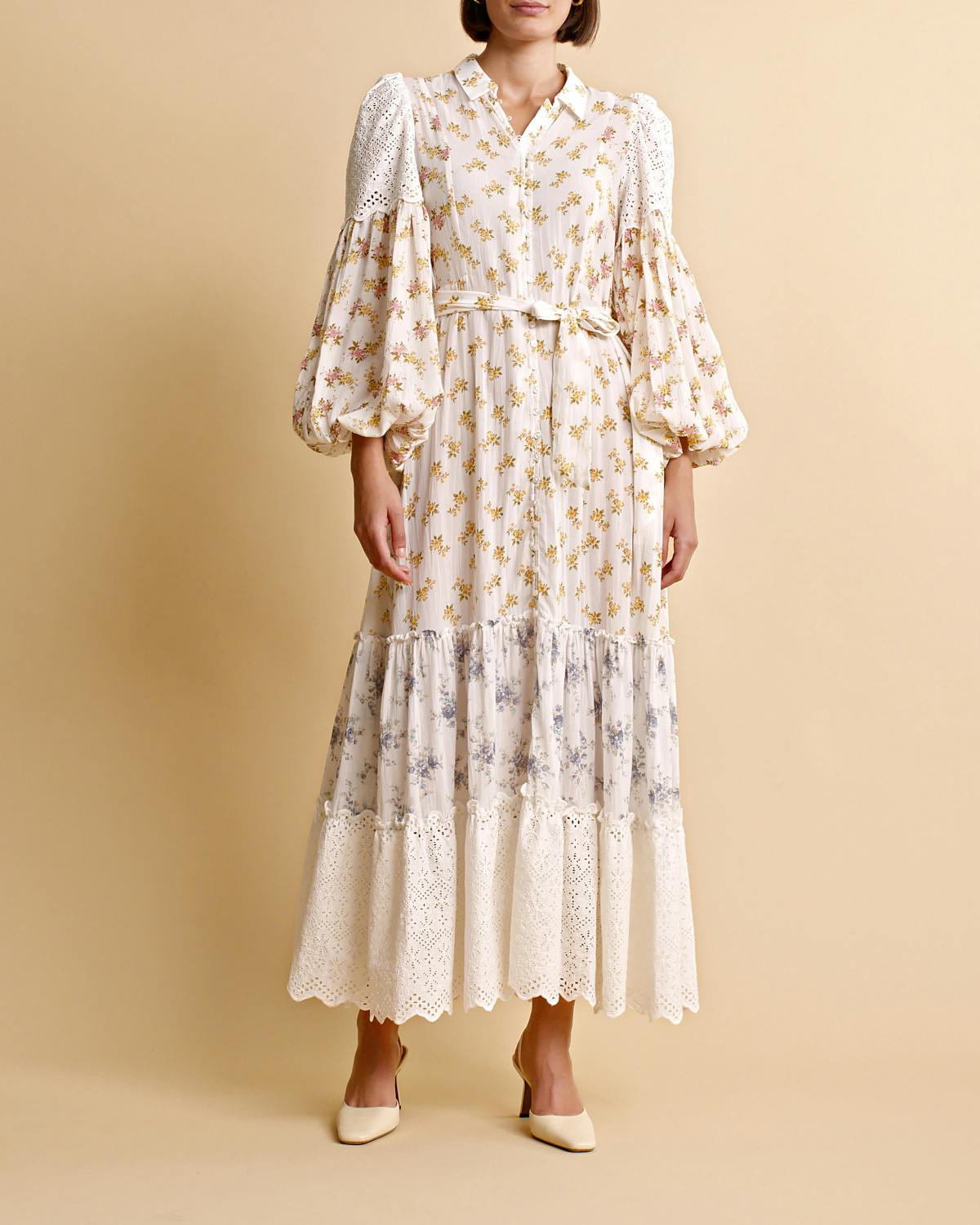 Cotton Slub Shirt Dress, Flower Combo. Image #2