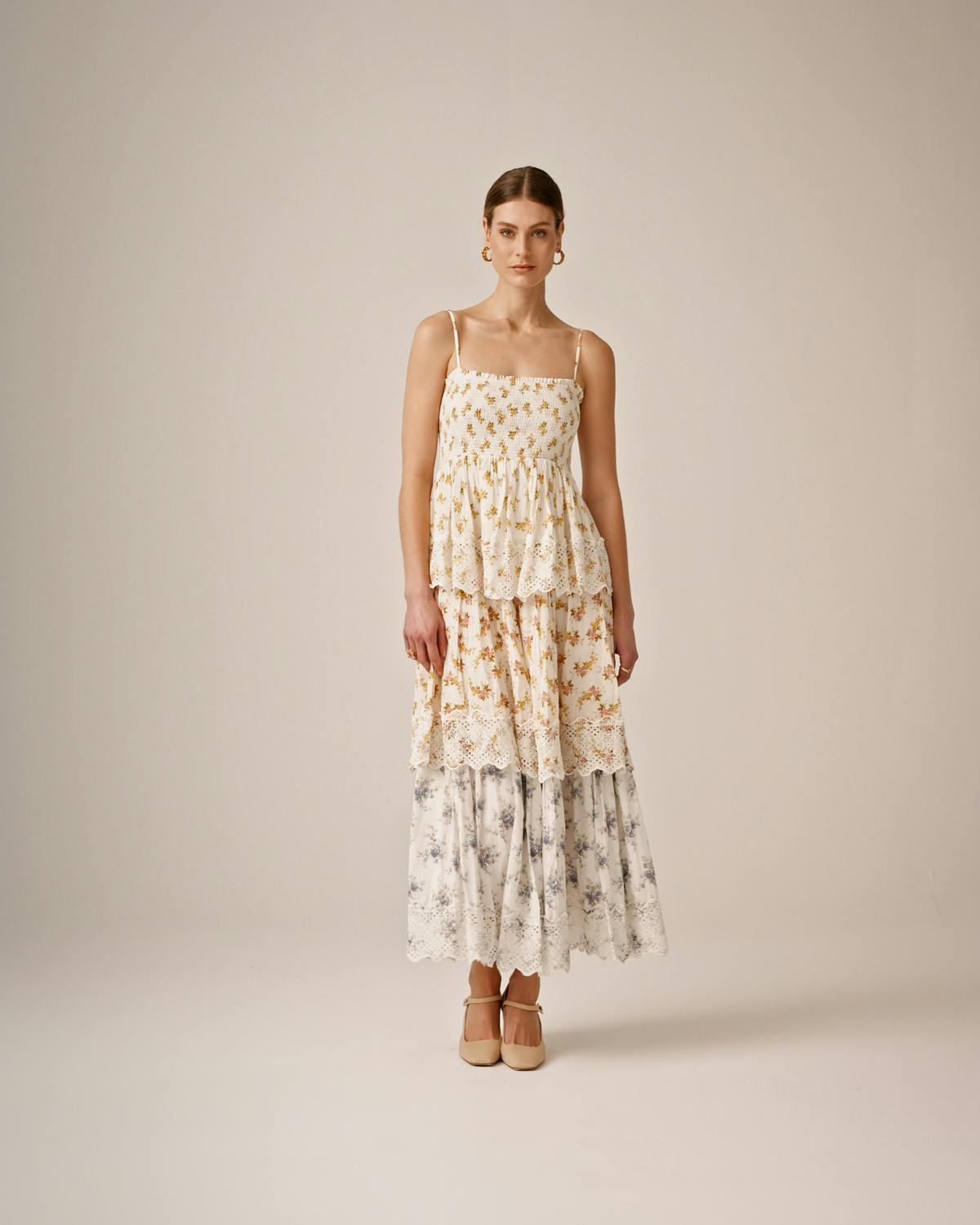 Cotton Slub Layered Dress, Flower Combo. Image #1