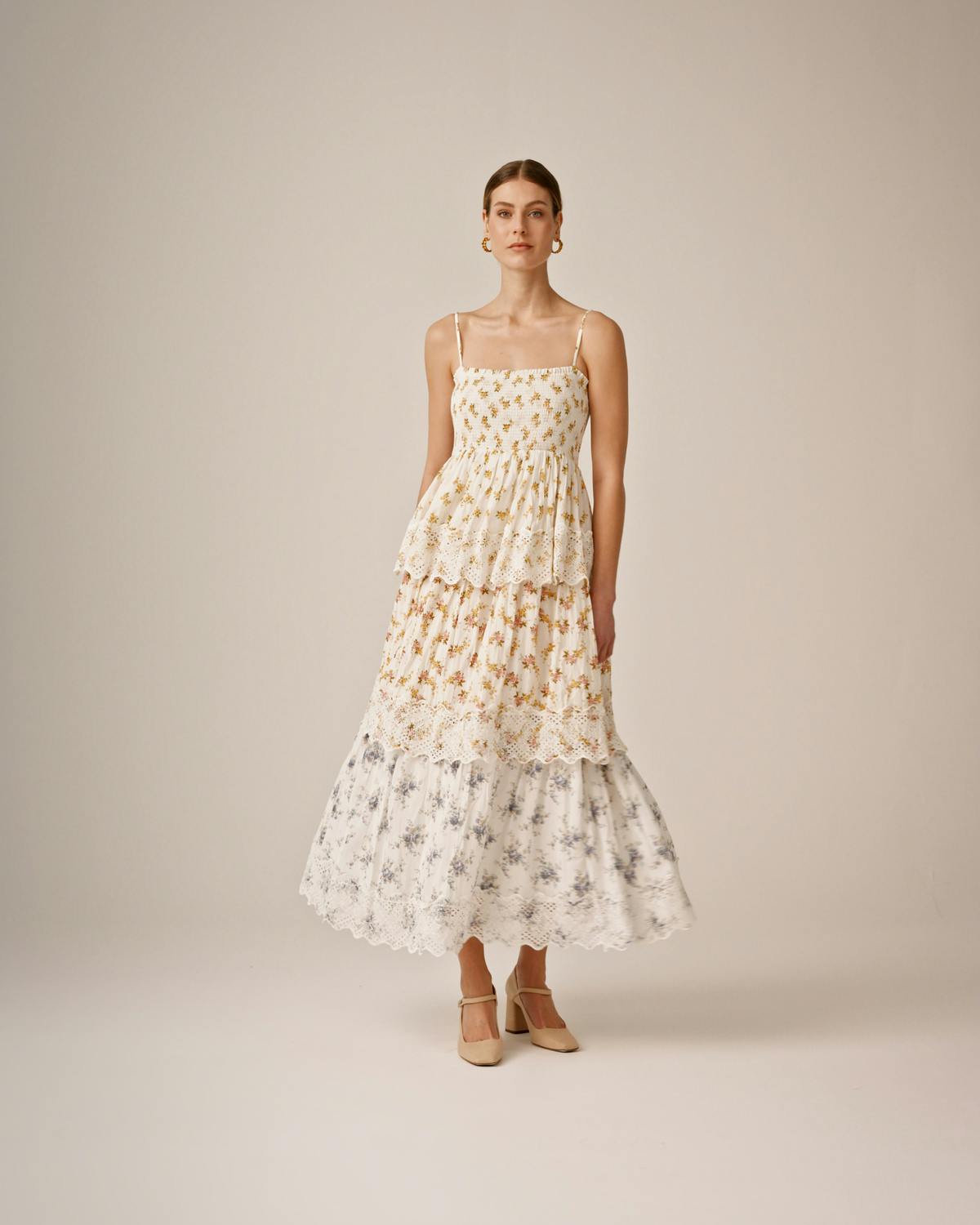 Cotton Slub Layered Dress, Flower Combo. Image #2