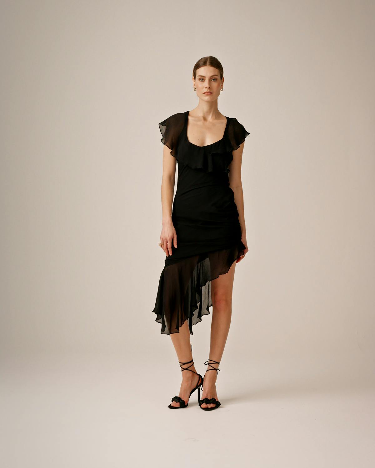 Chiffon Asymmetric Dress, Black. Image #7