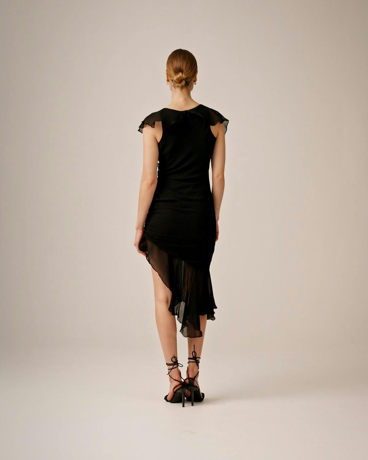 Chiffon Asymmetric Dress, Black. Image #5