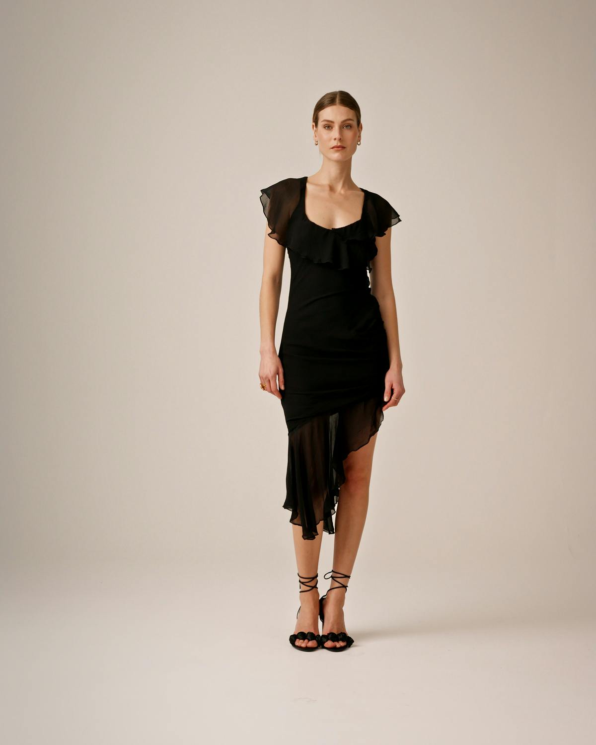 Chiffon Asymmetric Dress, Black. Image #2