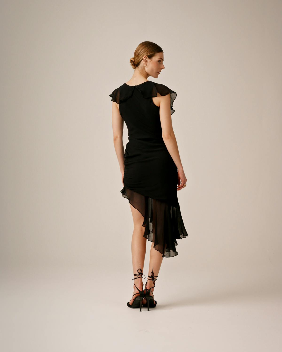 Chiffon Asymmetric Dress, Black. Image #4