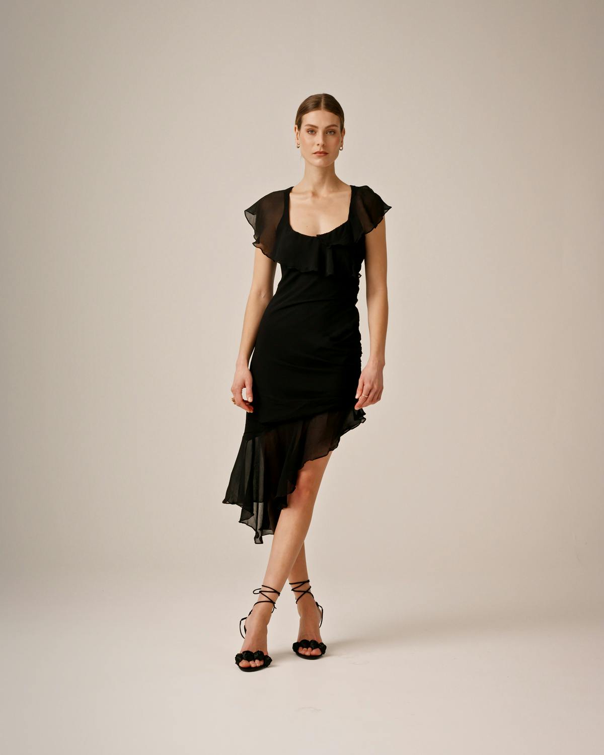 Chiffon Asymmetric Dress, Black. Image #6