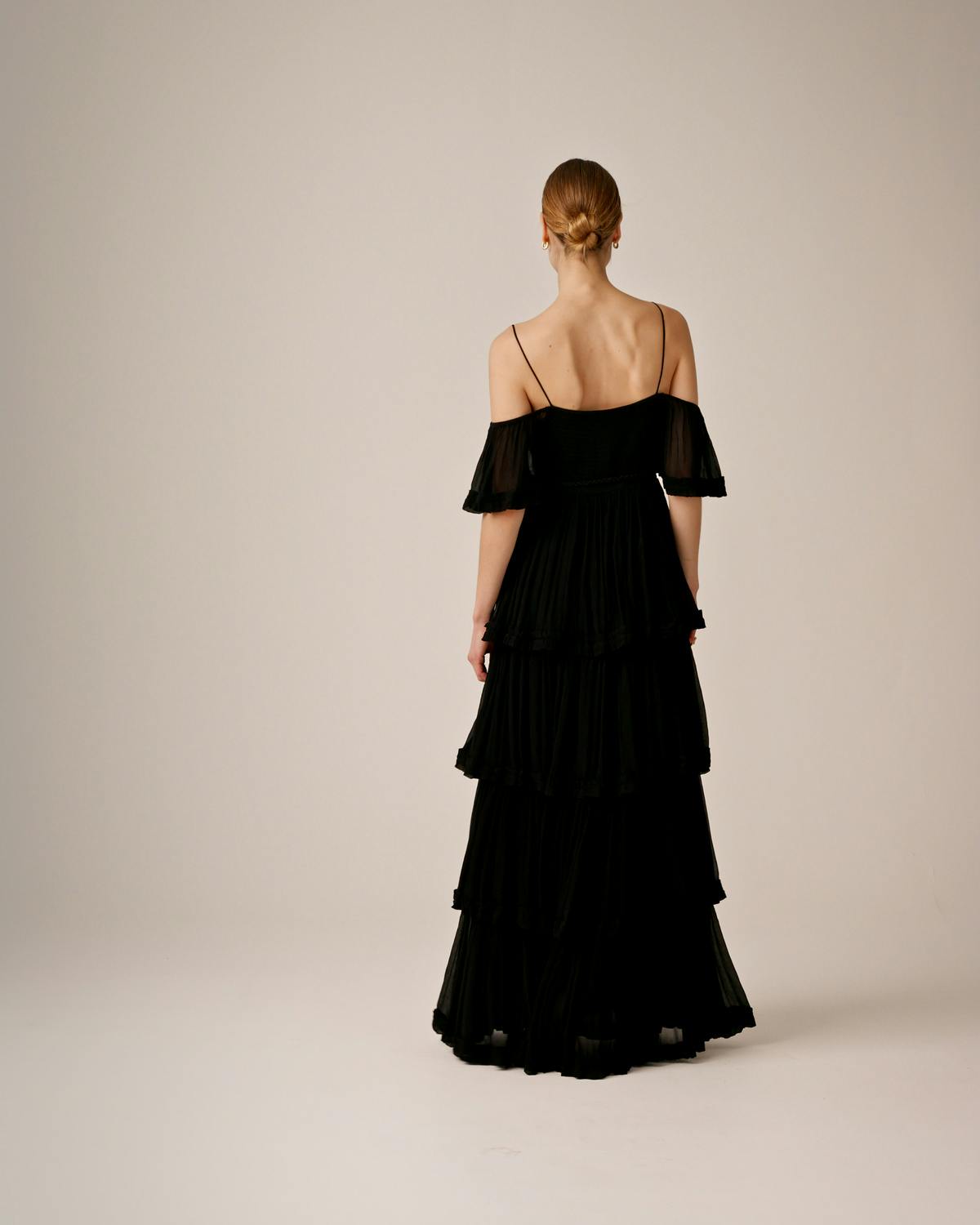 Chiffon Ruffle Gown, Black. Image #4