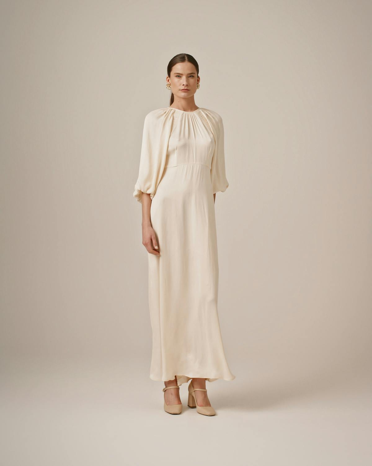 Crepe Satin Maxi Dress, Off White. Image #2