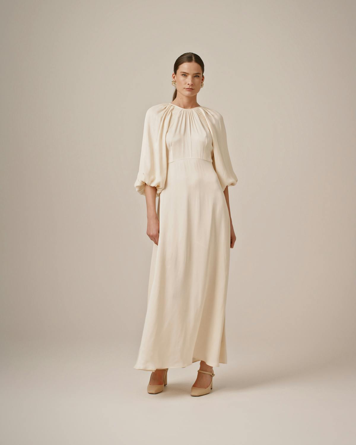 Crepe Satin Maxi Dress, Off White. Image #1