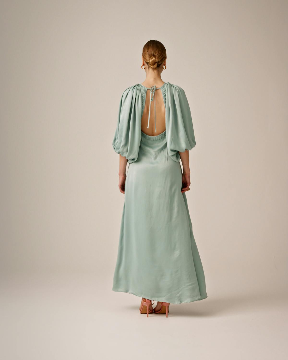 Crepe Satin Maxi Dress, Turquoise. Image #4