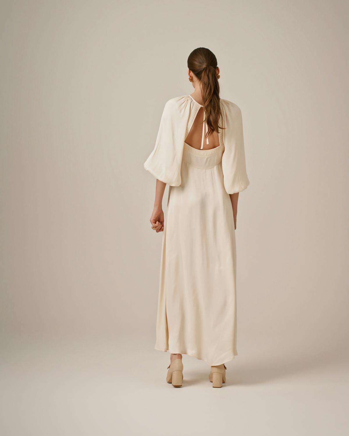 Crepe Satin Maxi Dress, Off White. Image #3