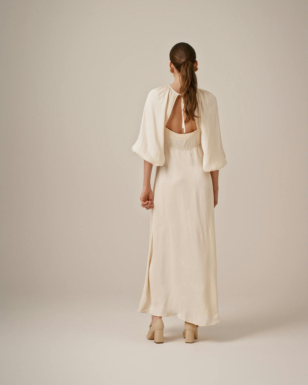 Crepe Satin Maxi Dress, Off White. Image #5
