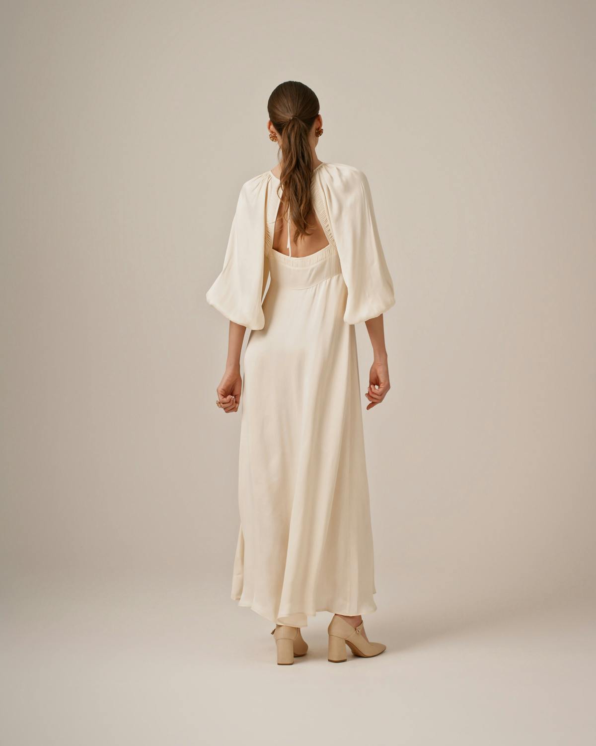 Crepe Satin Maxi Dress, Off White. Image #4
