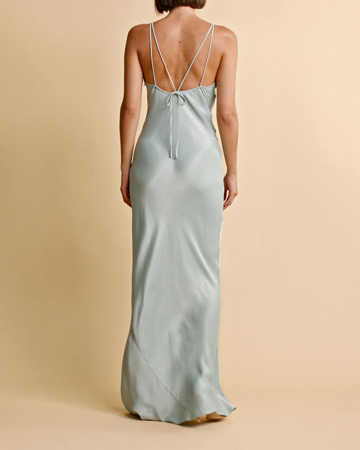 Crepe Satin Strap Dress, Turquoise. Image #6