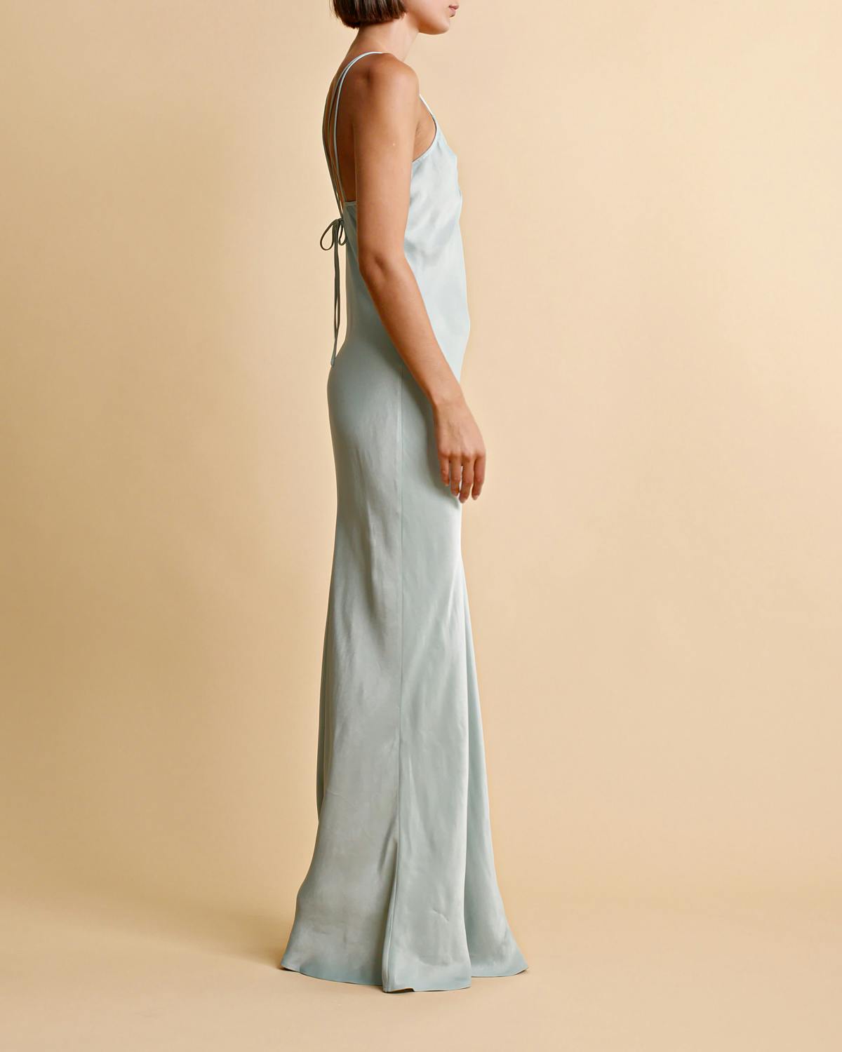 Crepe Satin Strap Dress, Turquoise. Image #5