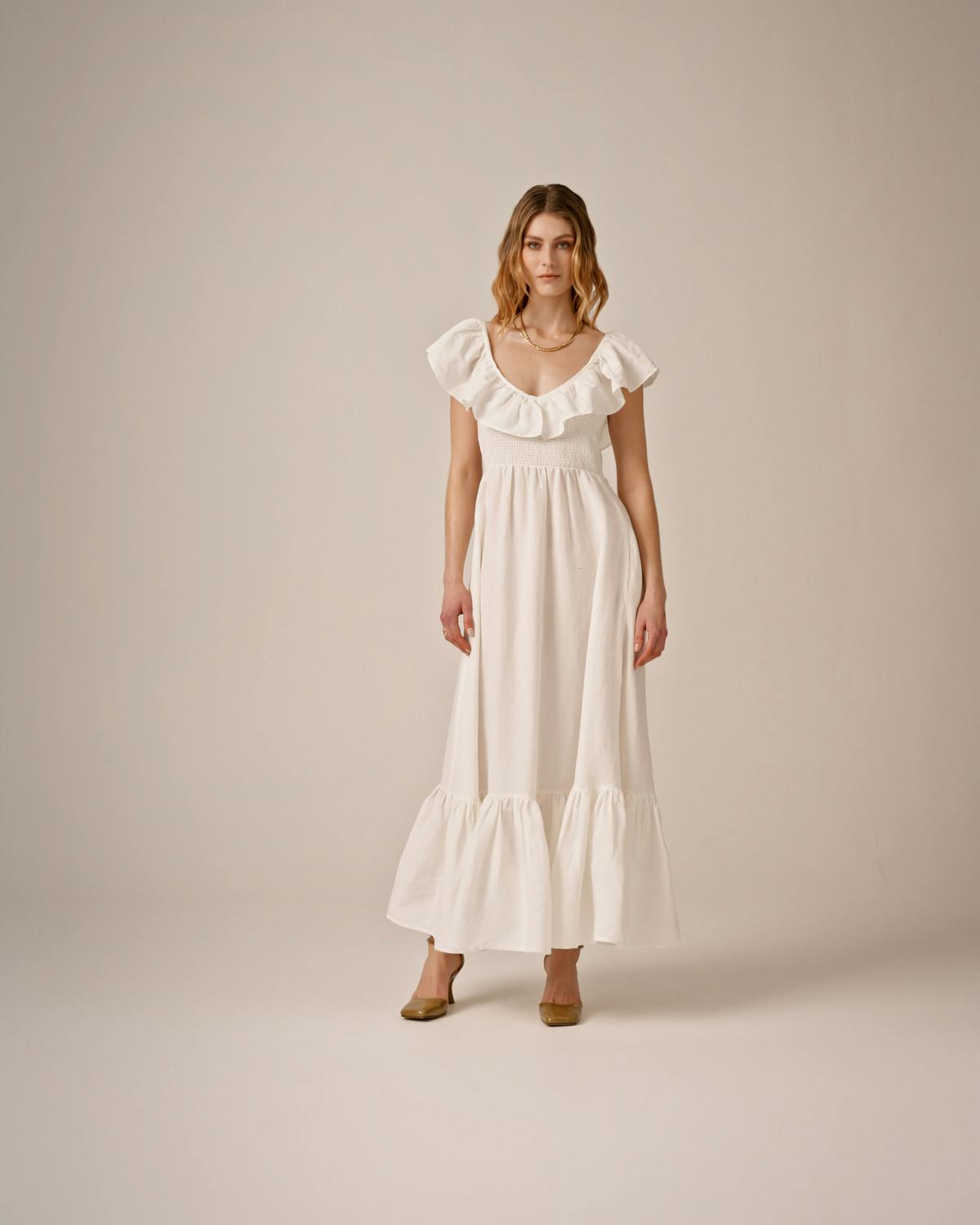Linen Smock Dress, Perfect White. Image #1