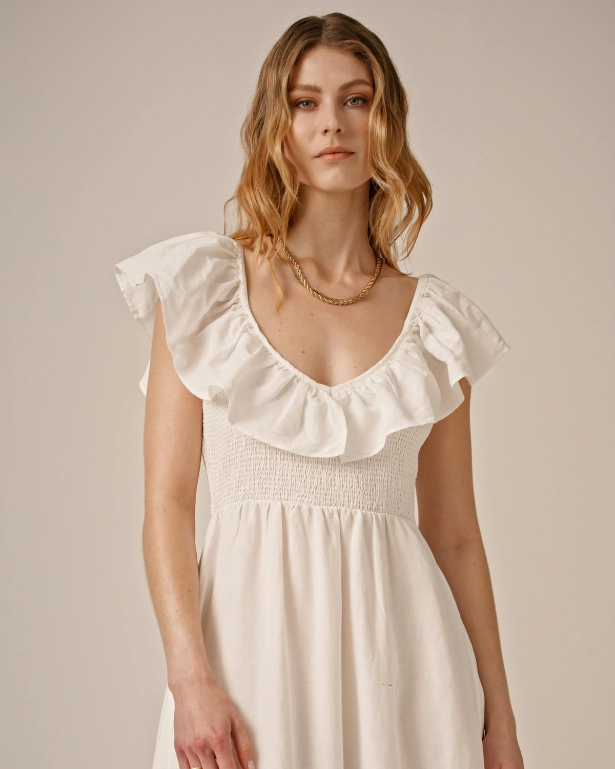 Linen Smock Dress, Perfect White. Image #2