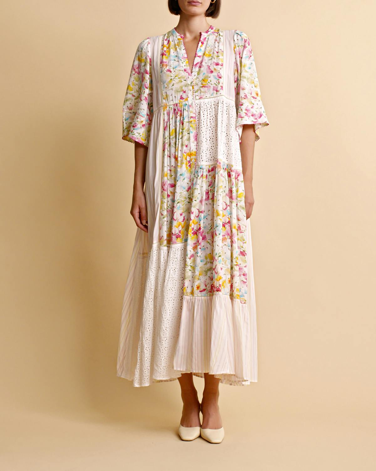 Patchwork Maxi Dress, Bright Flowers. Image #1
