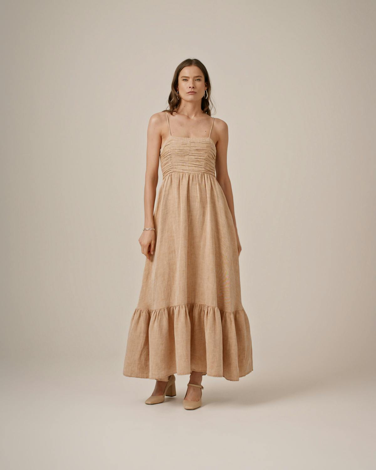 Linen Strap Dress, Beige Melange. Image #4