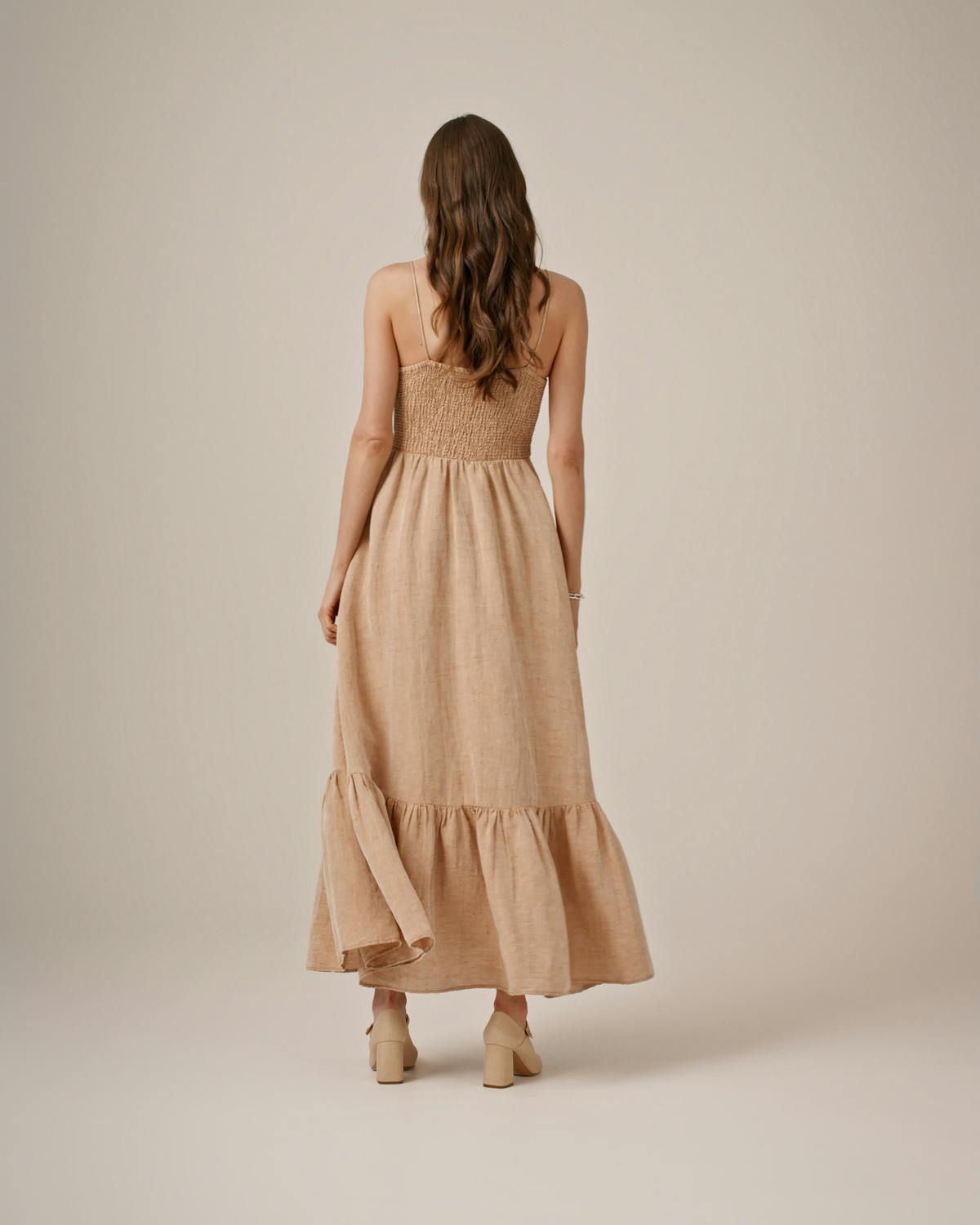 Linen Strap Dress, Beige Melange. Image #5