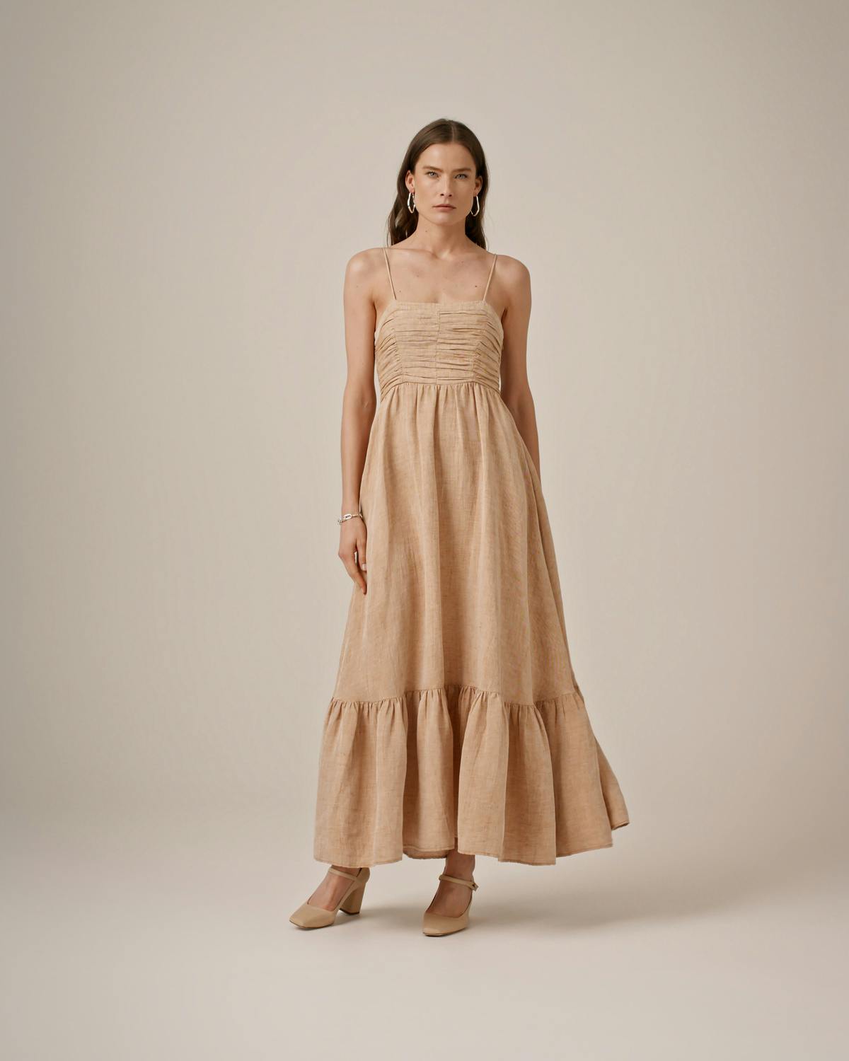 Linen Strap Dress, Beige Melange. Image #2