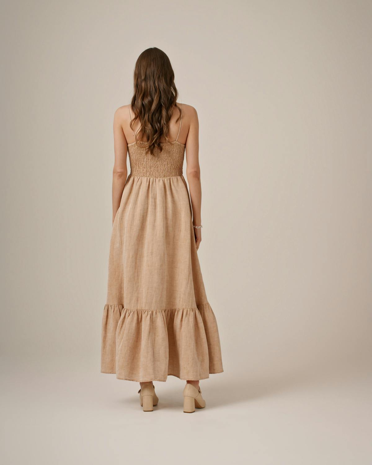 Linen Strap Dress, Beige Melange. Image #3