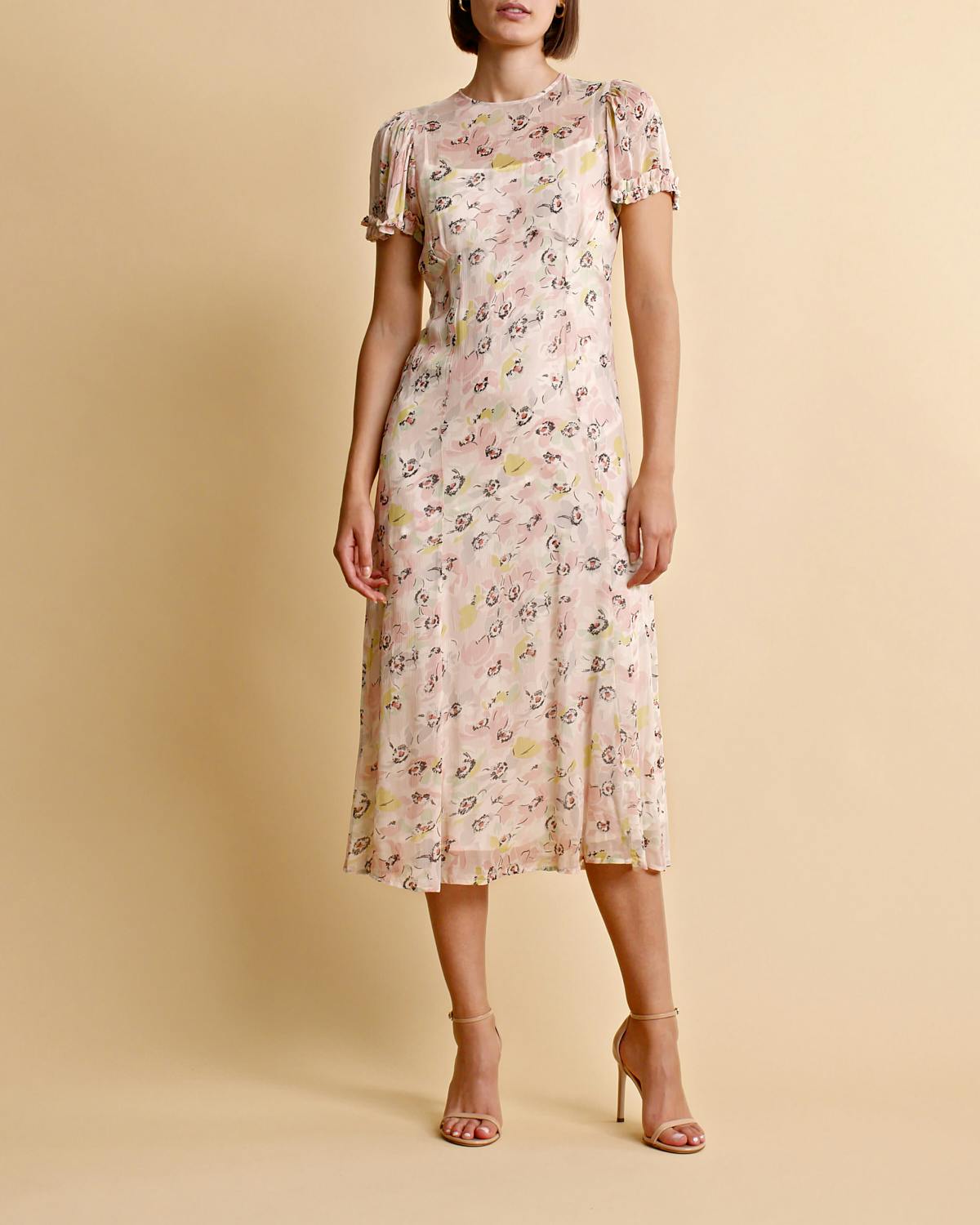 Chiffon Midi Dress, Flower Blush. Image #1