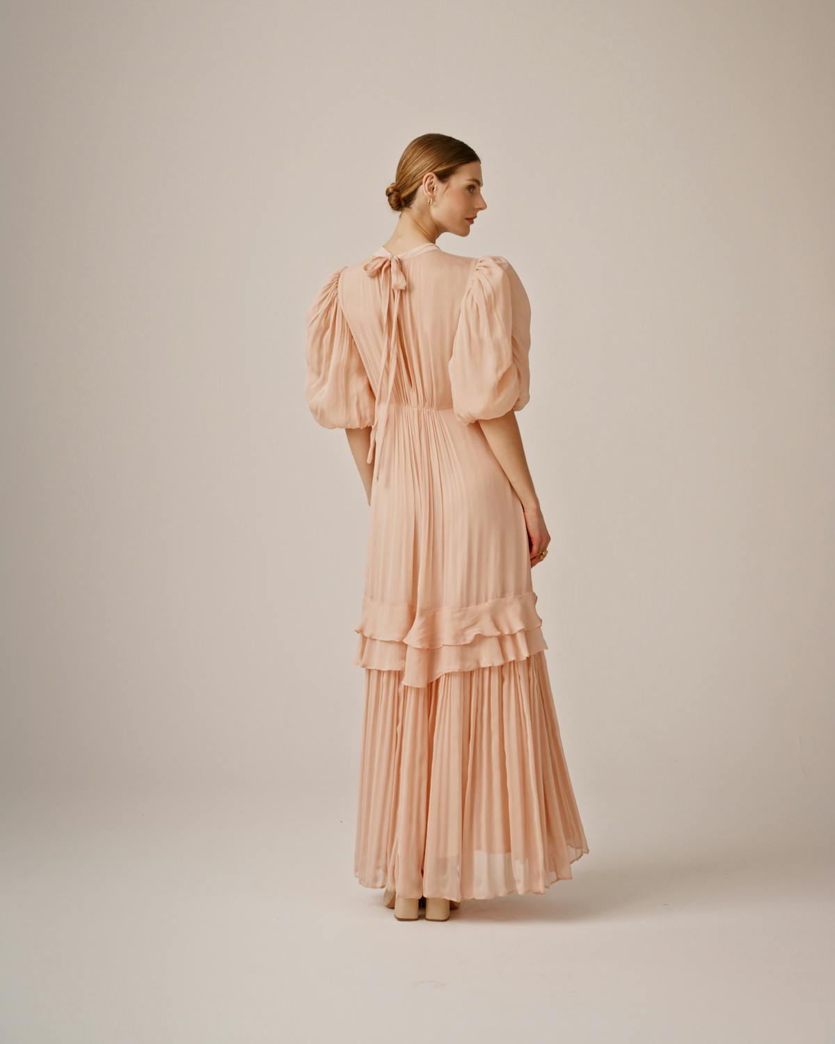 Chiffon Tieback Gown, Light Pink. Image #3