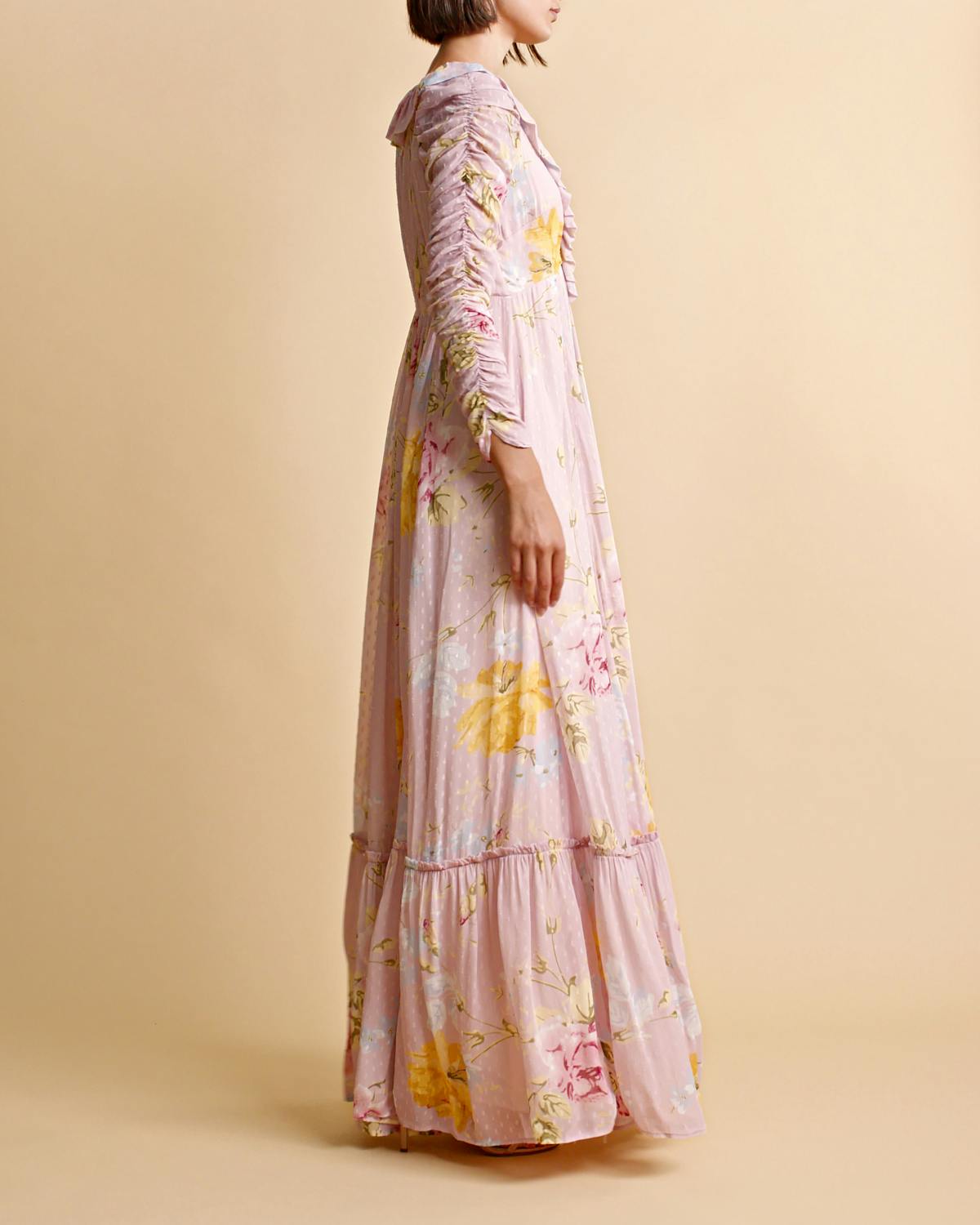 Dotted Georgette Rouching Gown, Flourish Wall. Image #4
