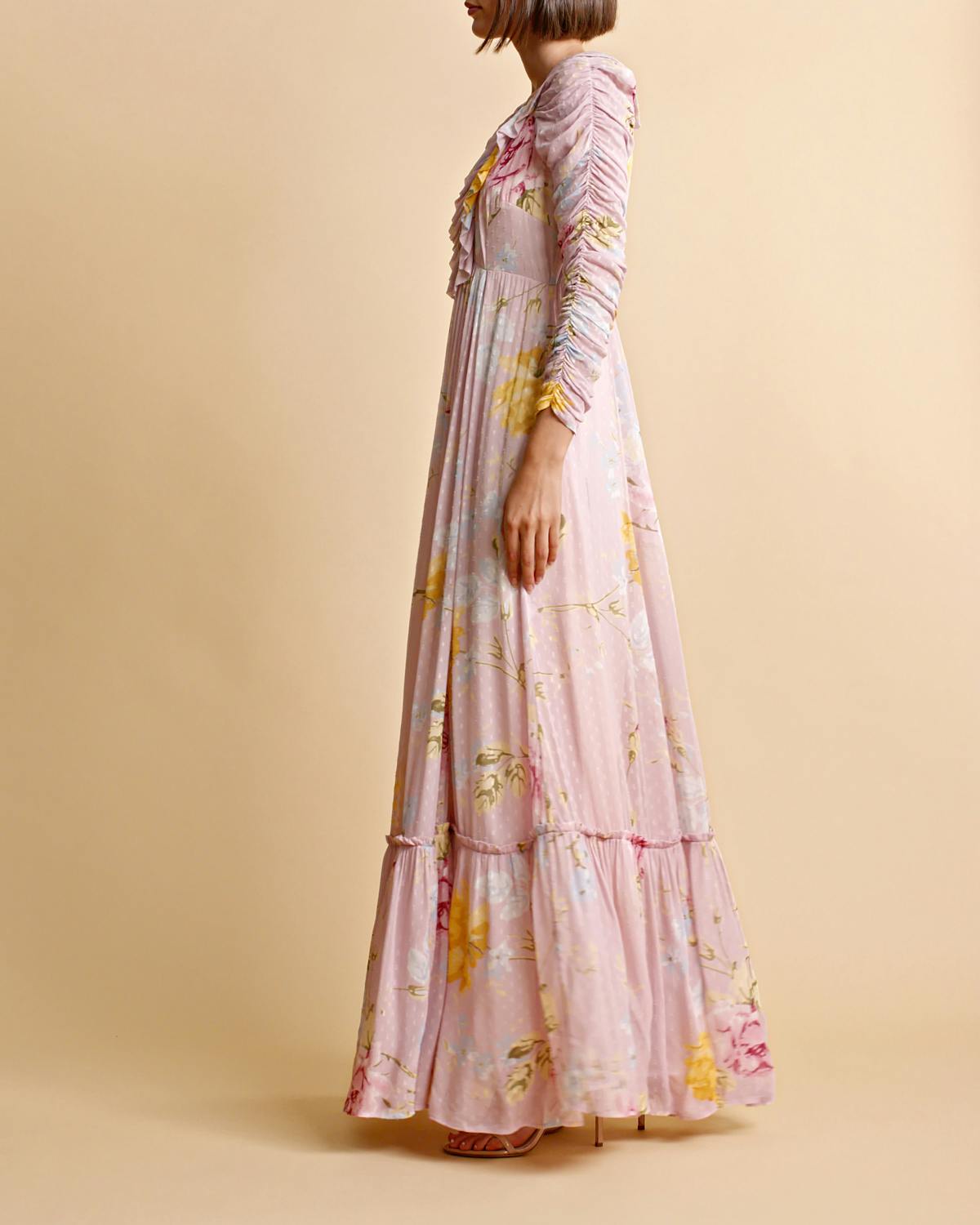 Dotted Georgette Rouching Gown, Flourish Wall. Image #3