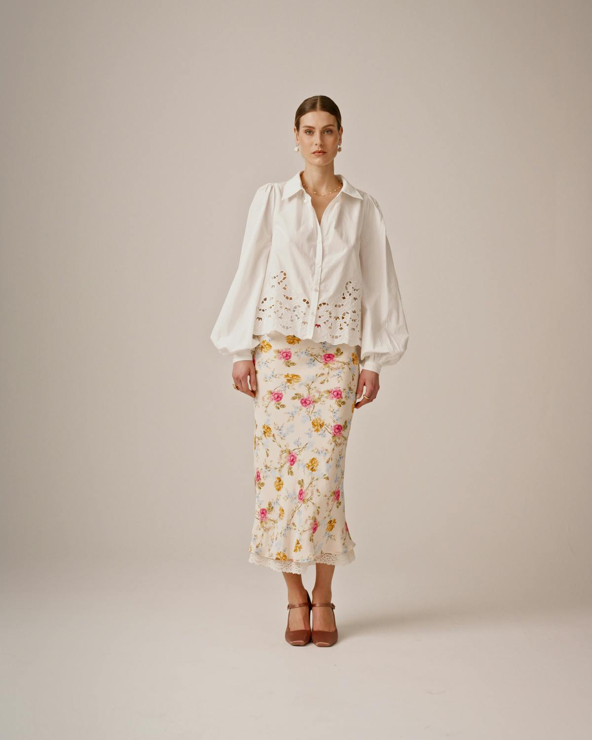 Satin Midi Lace Skirt, Daylight Roses. Image #2