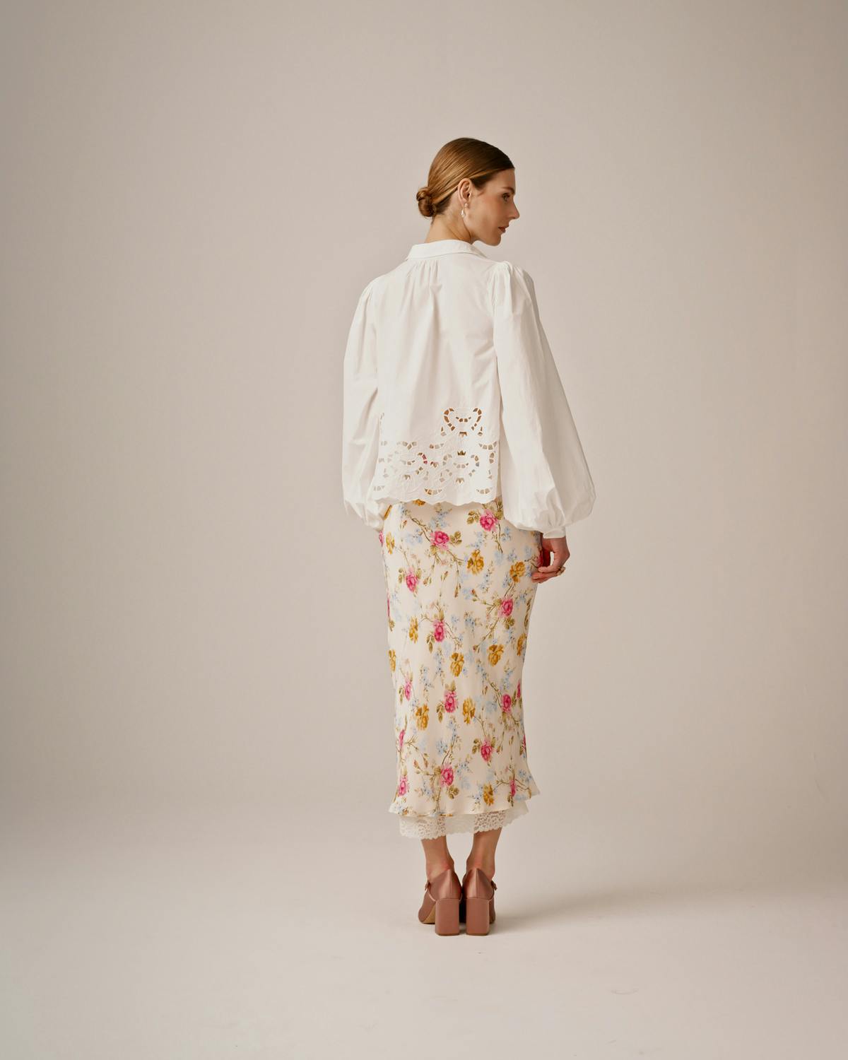 Satin Midi Lace Skirt, Daylight Roses. Image #3