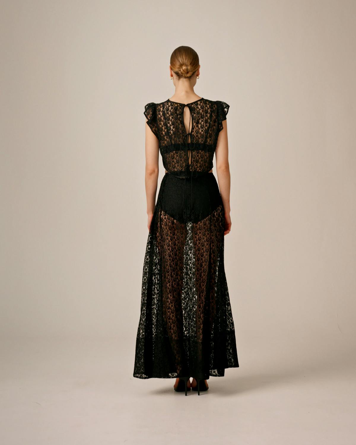 Lace Midi Skirt, Black. Image #4
