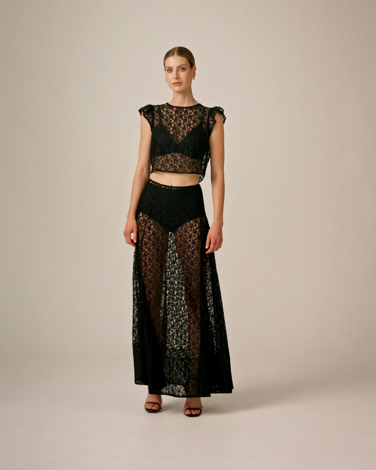 Lace Midi Skirt, Black. Image #3