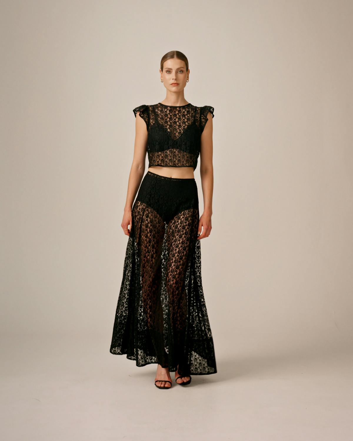 Lace Midi Skirt, Black. Image #1